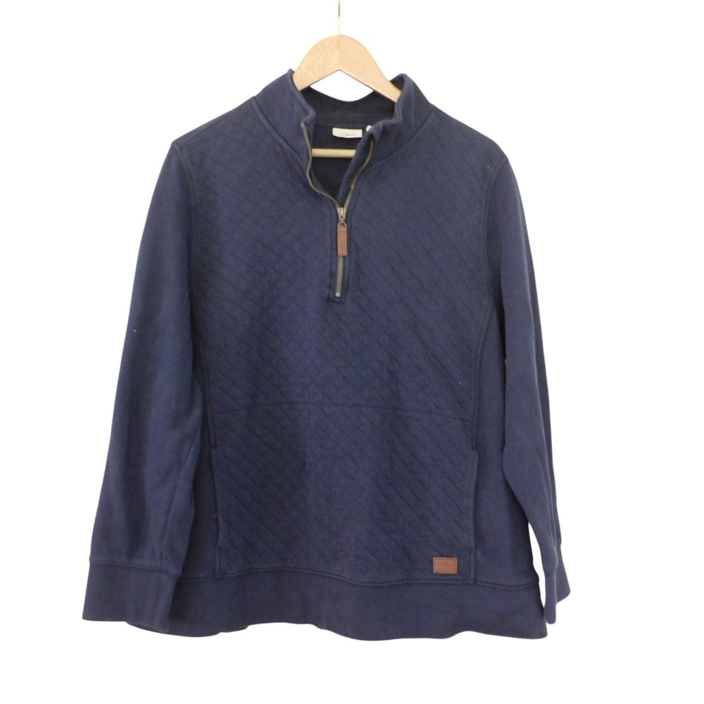 LL Bean Womens 1X Quilted 1/4 Quarter Zip Pullover Sweatshirt Navy Blue
